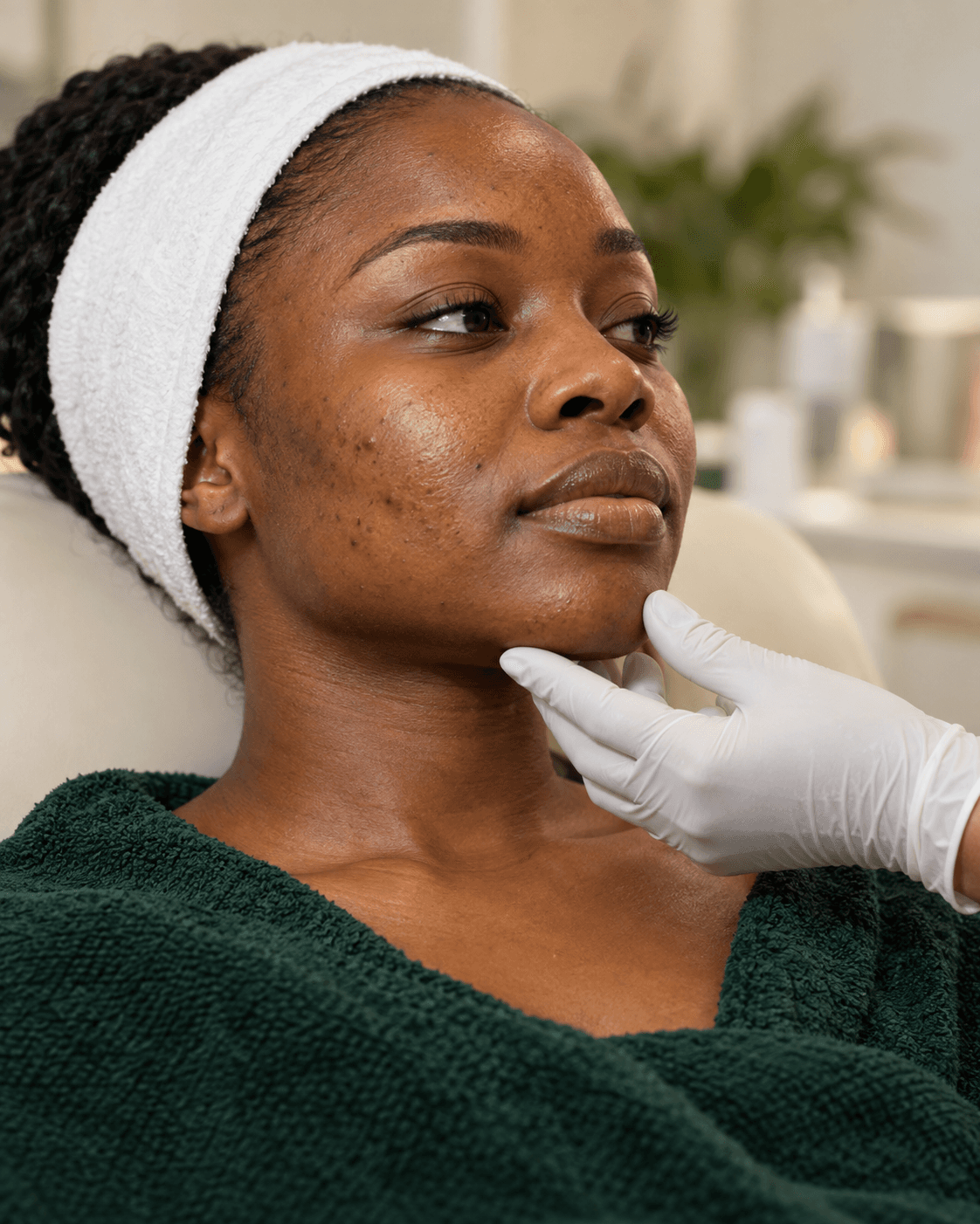 Illustrative skin assessment showing natural skin texture and small blemishes