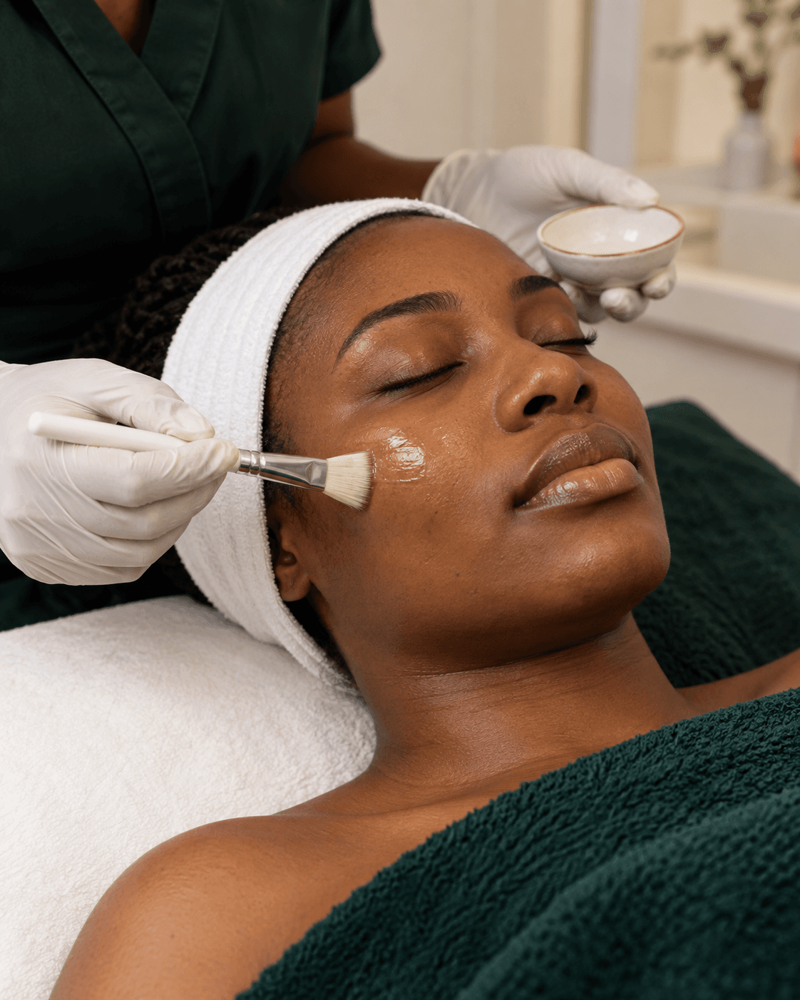 Illustrative facial peel preparation with a soft brush